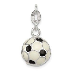925 Sterling Silver Sports Theme Unisex Enameled Soccer Ball Charm Pendant